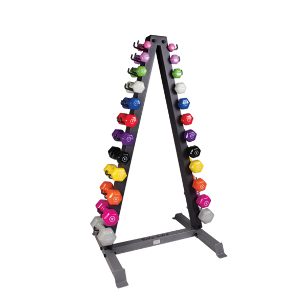 BODY SOLID 12 PAIRS VINYL DUMBBELLS 1-15LBS, WITH RACK